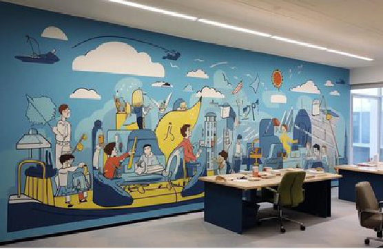 大新办公室墙绘的特点。